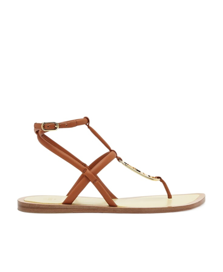 Fendi Ff-plaque Strappy Sandals In Brown