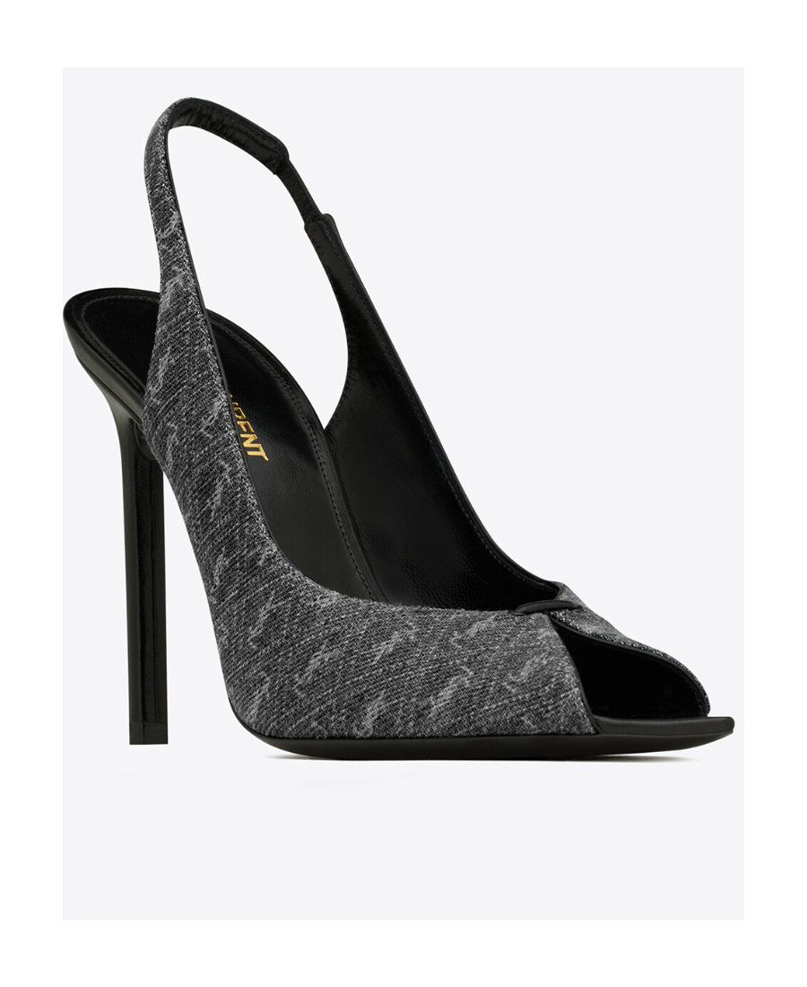 Shop Saint Laurent Lola Sandals In Monogram Denim In Black