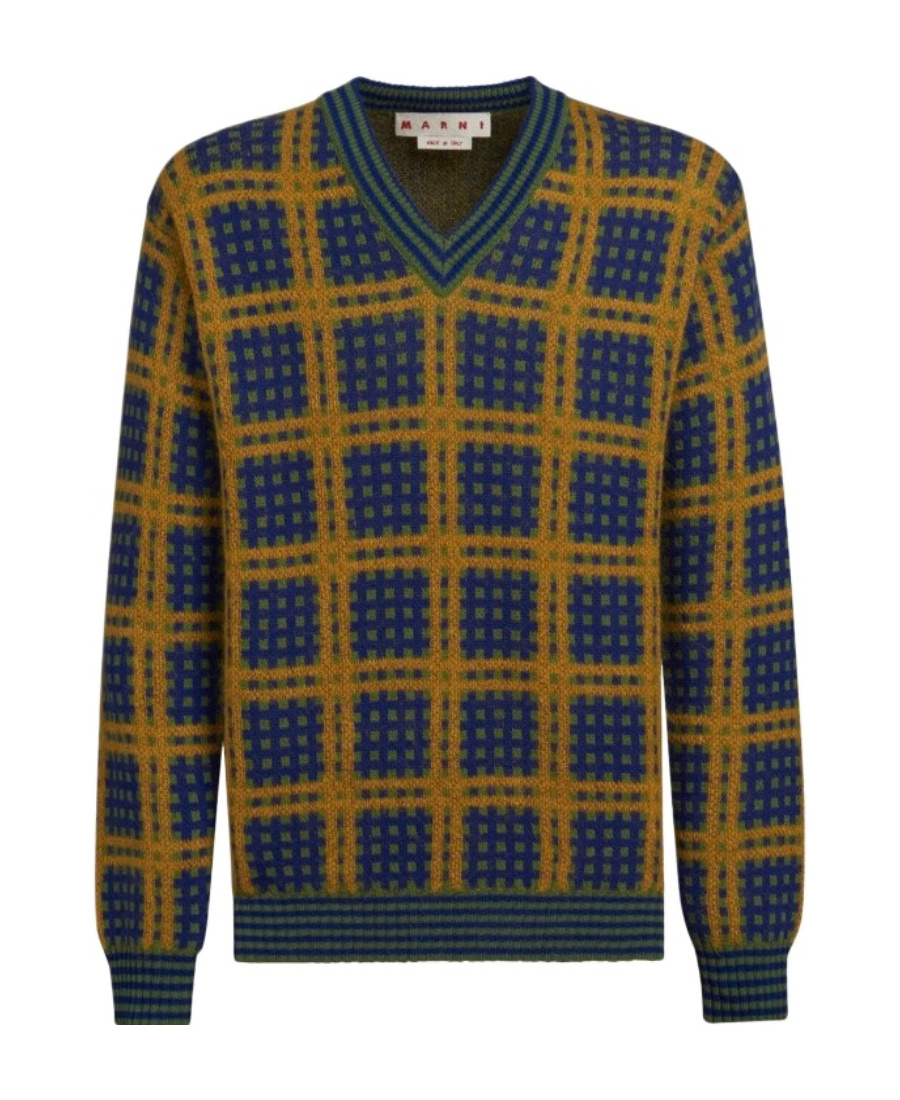 Marni Check-pattern Pullover In Black