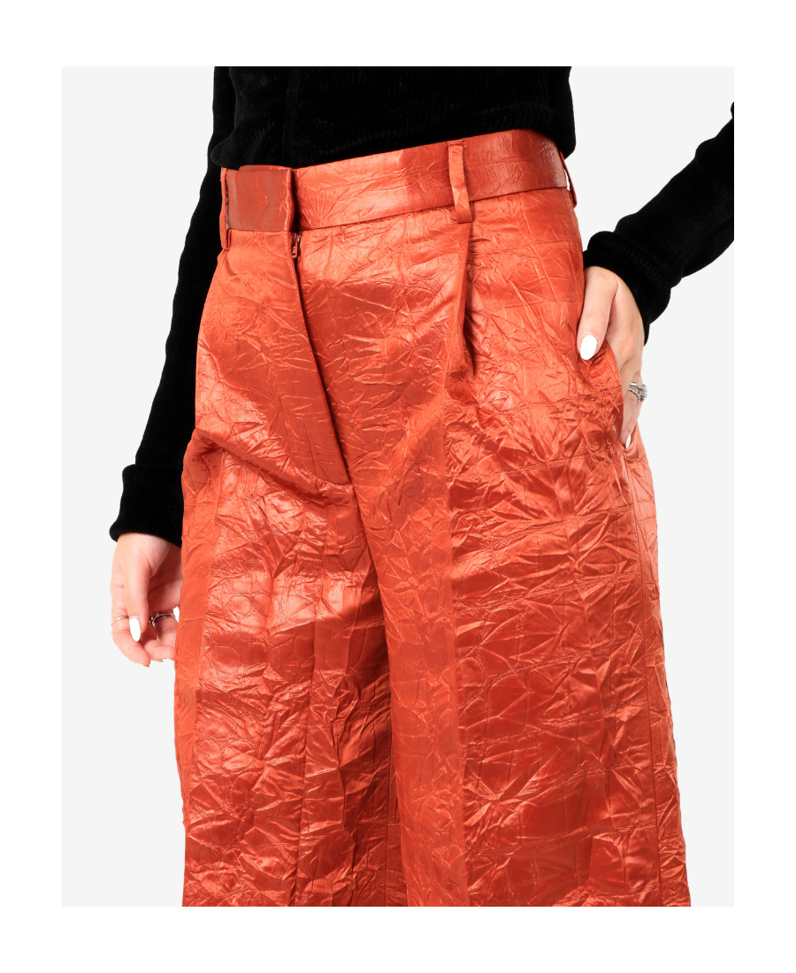 MSGM WIDE-LEG CRINKLED TROUSERS