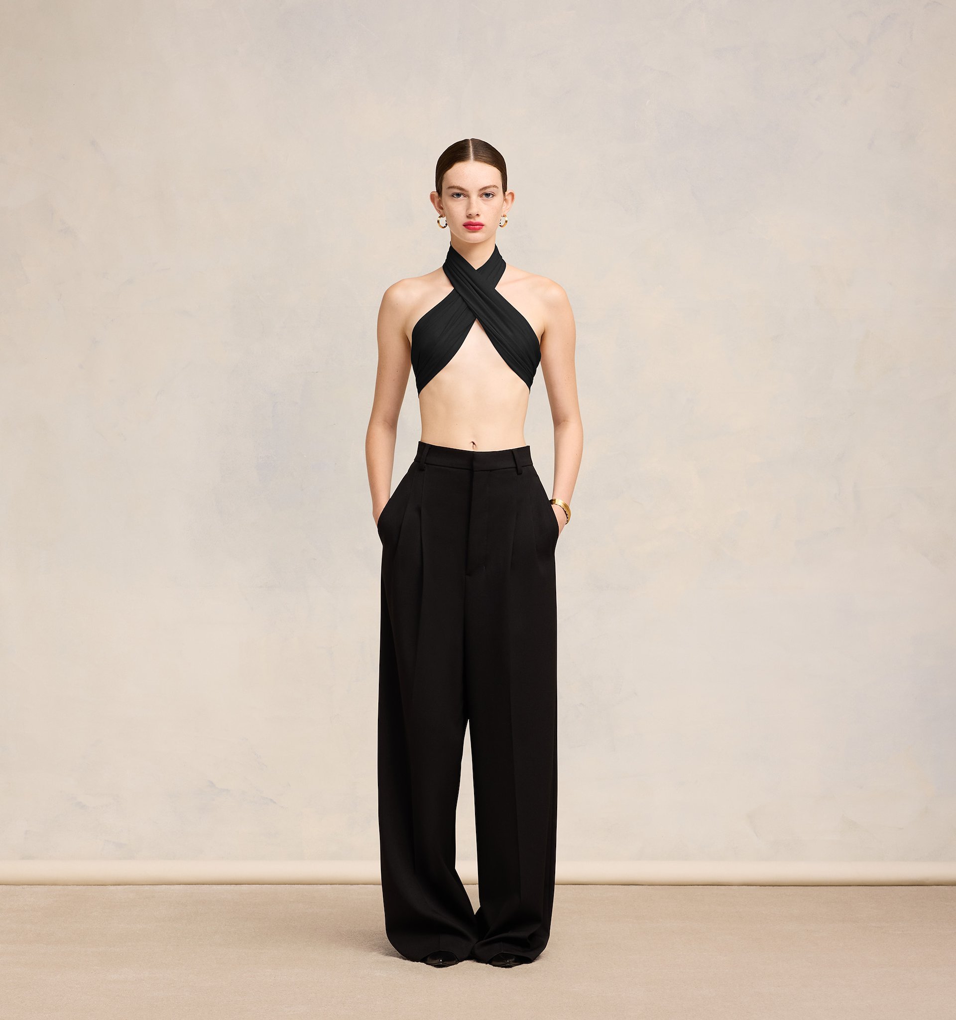 Ami Alexandre Mattiussi Sash Silk Cropped Top In Black