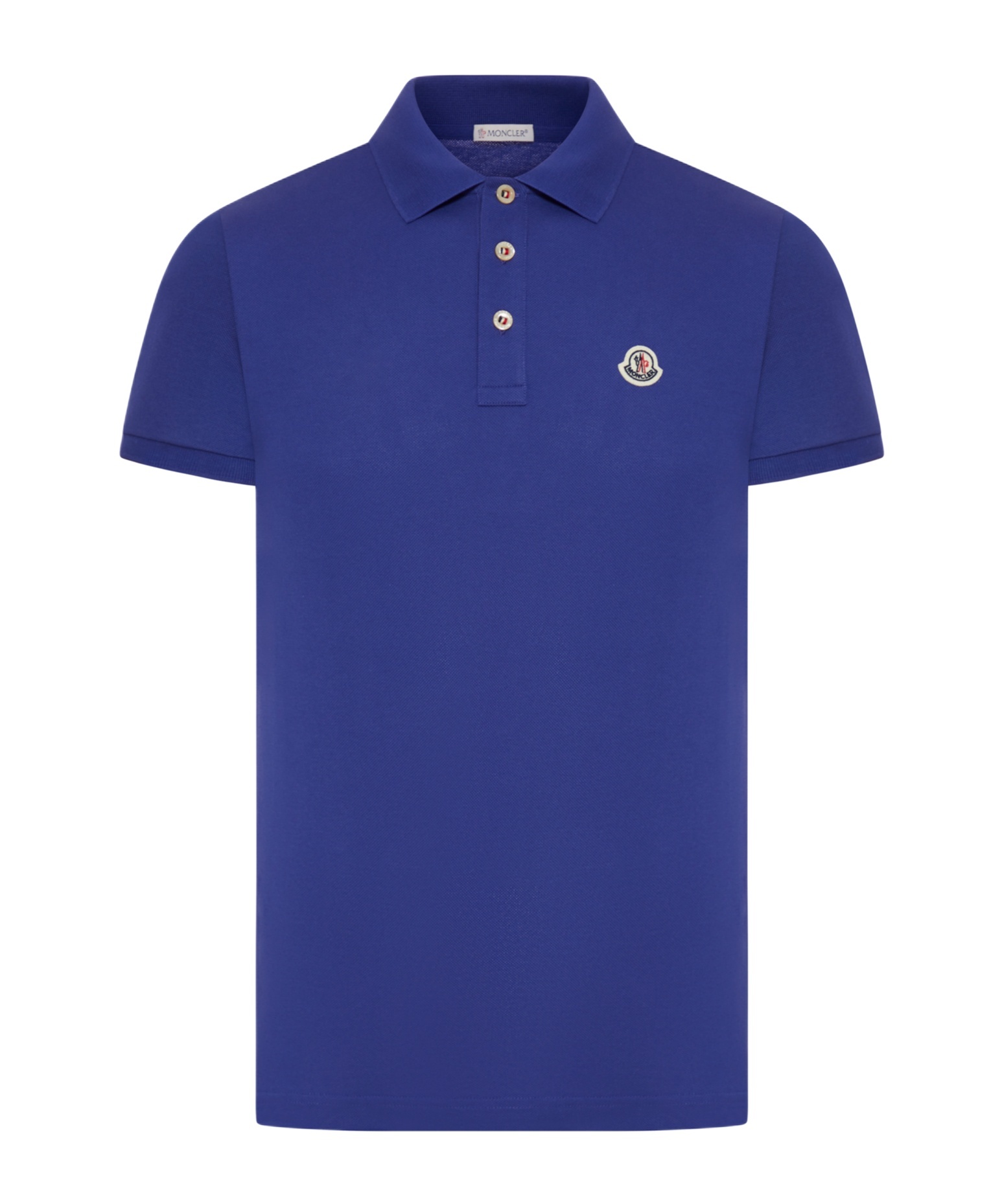 Moncler Cotton Polo Shirt With Logo Patch On The Front In Blue
