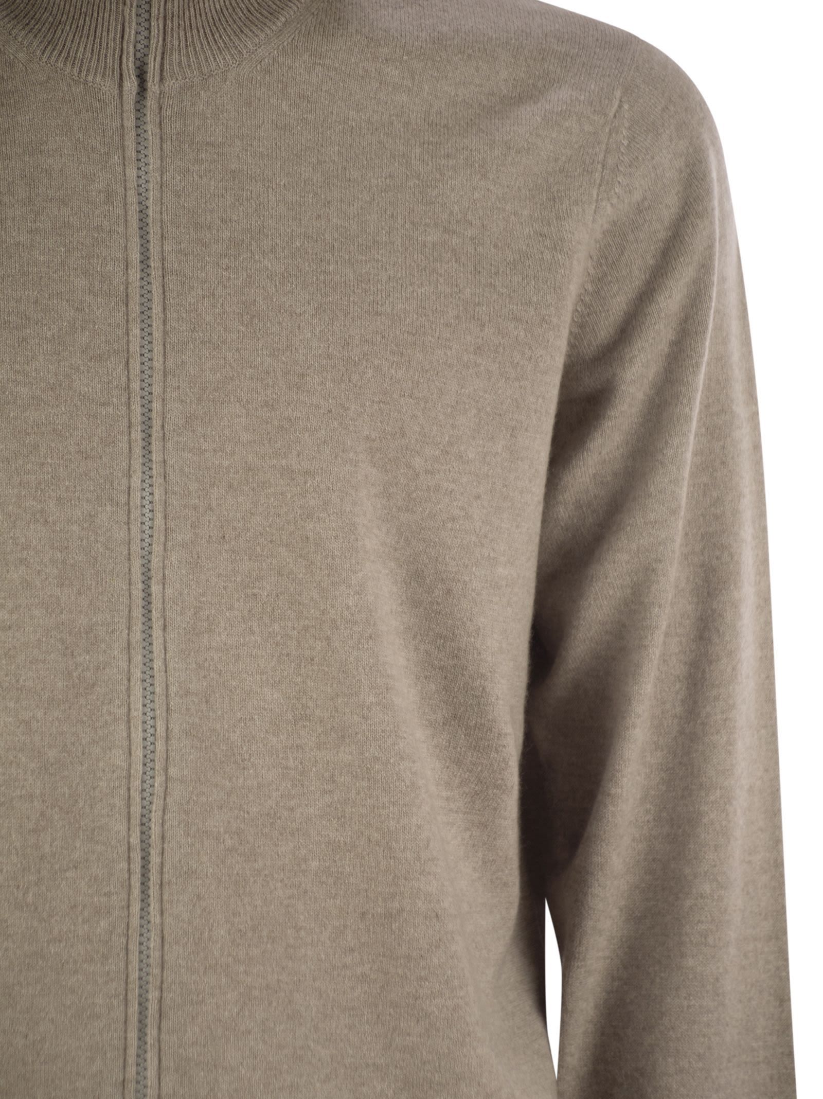 Brunello Cucinelli Men High-necked Cashmere Cardigan With Zip In Multi