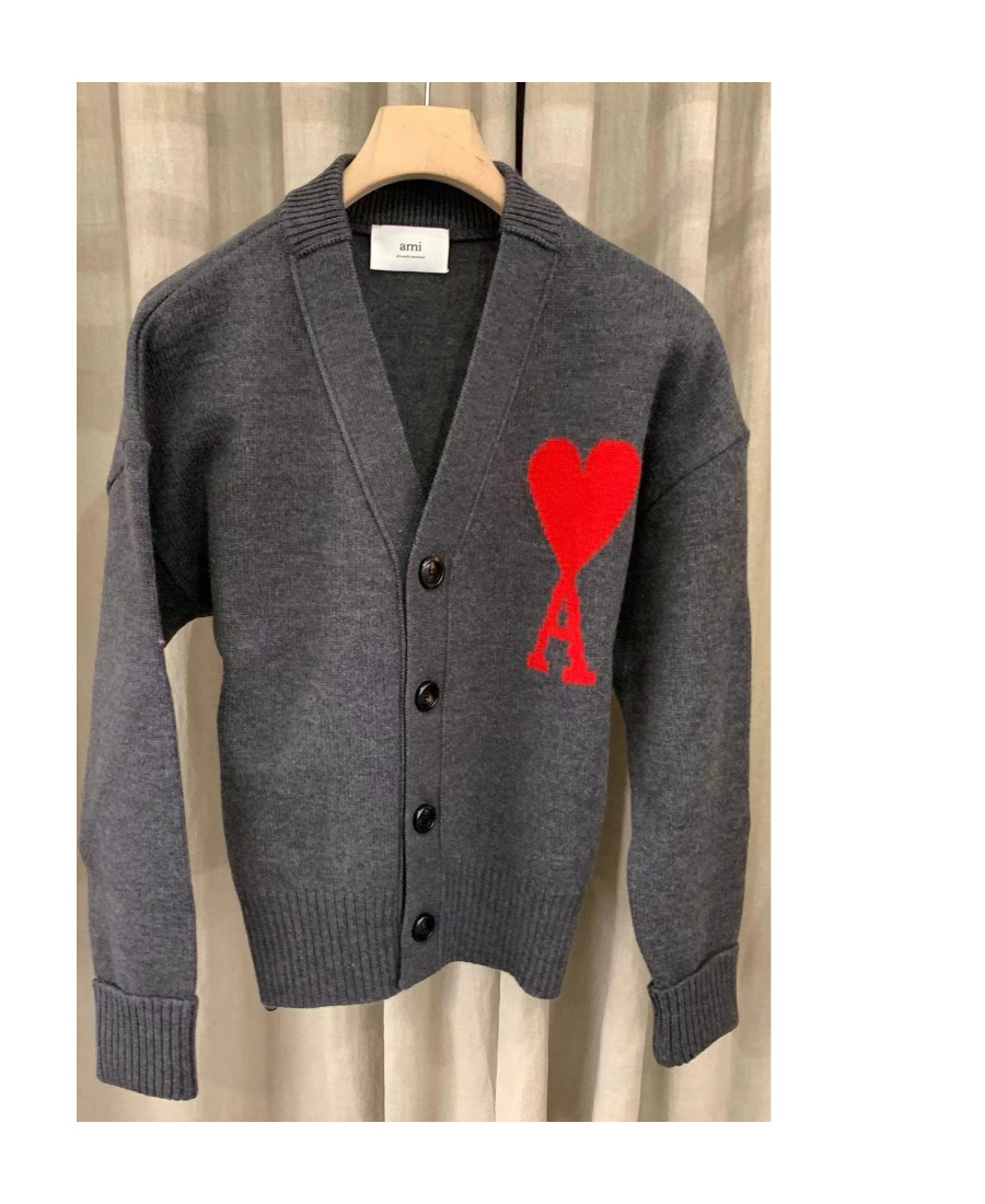 Ami Alexandre Mattiussi Heather Grey Wool Cardigan With Embroidered Logo In Gray