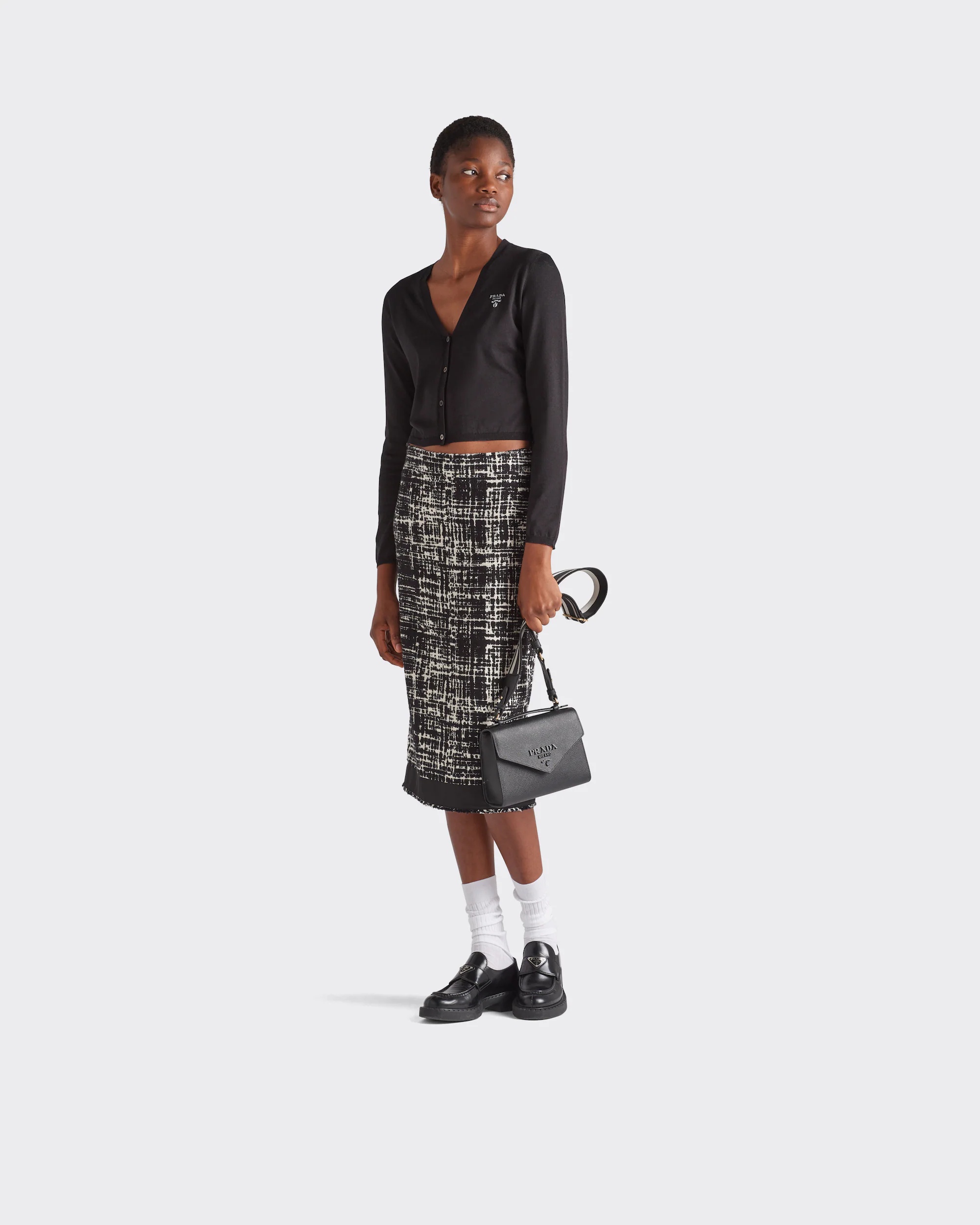 Prada Womens Black Triangle-plaque Embroidered-jacquard Medium Woven Tote Bag In Black