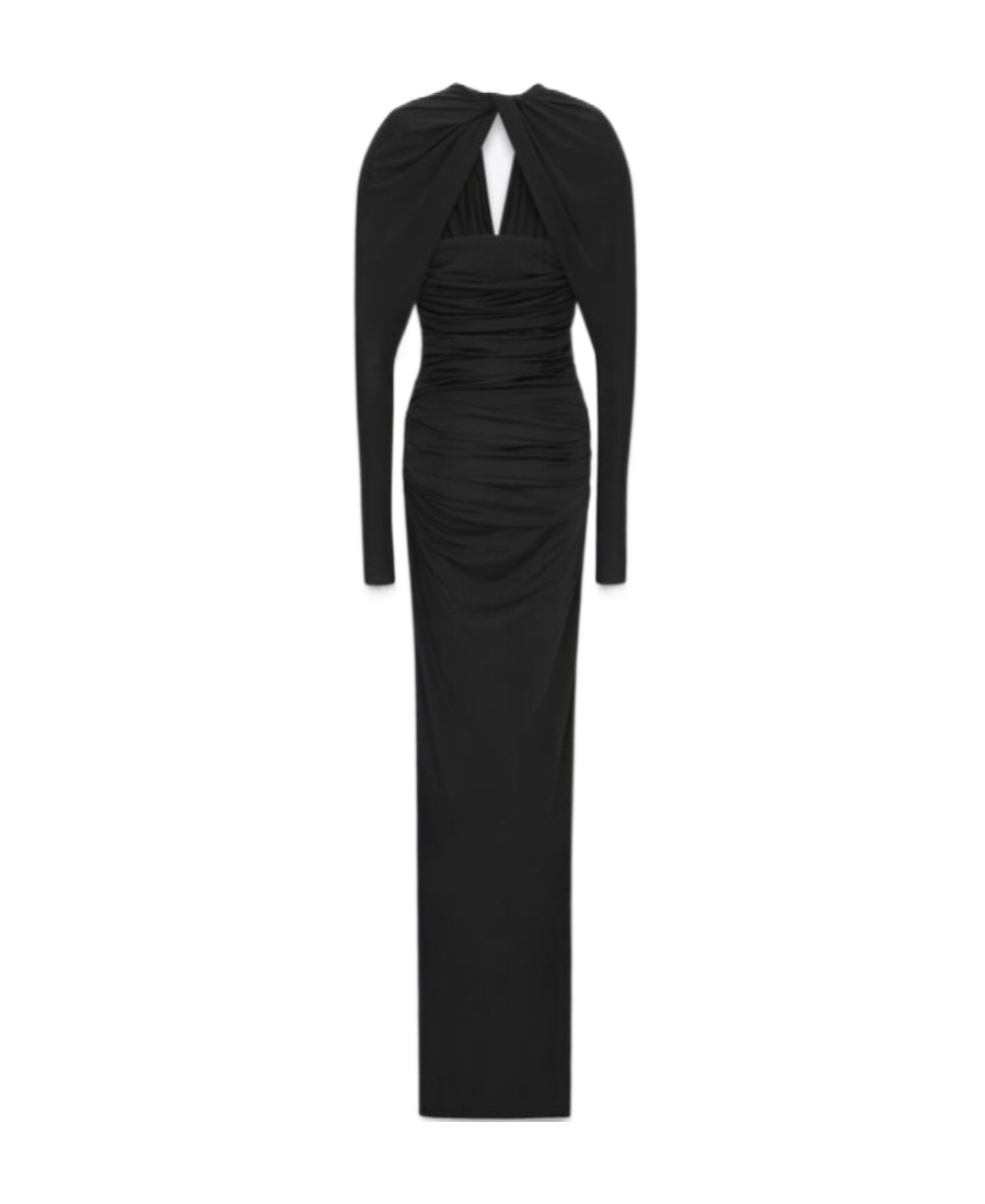 Saint Laurent Long-sleeve Wrapped Gown Dress In Black
