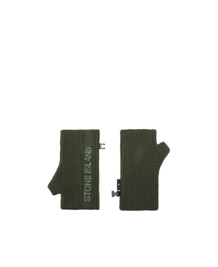 Stone Island Ribbed-knit Fingerless Gloves In Green