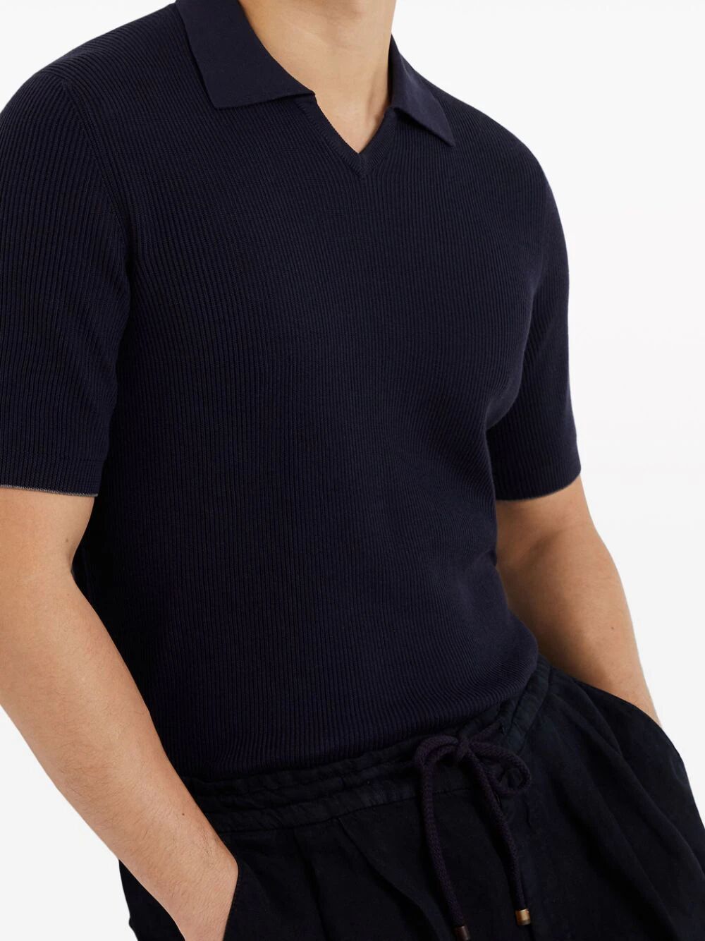 Brunello Cucinelli Ribbed-knit Cotton Polo Sweater In Blue