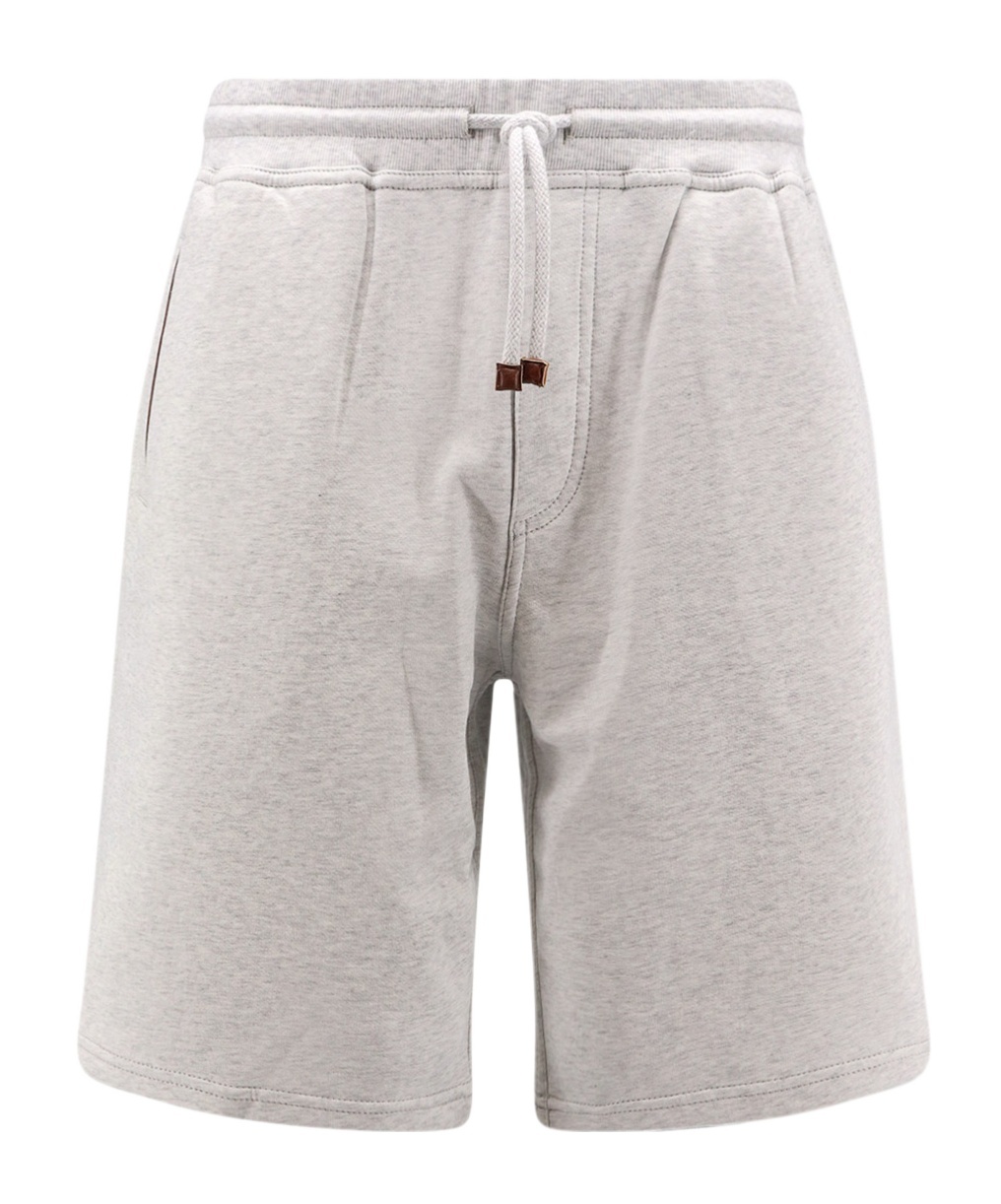 Brunello Cucinelli Cotton Blend Bermuda Shorts With Leather Profiles In Gray