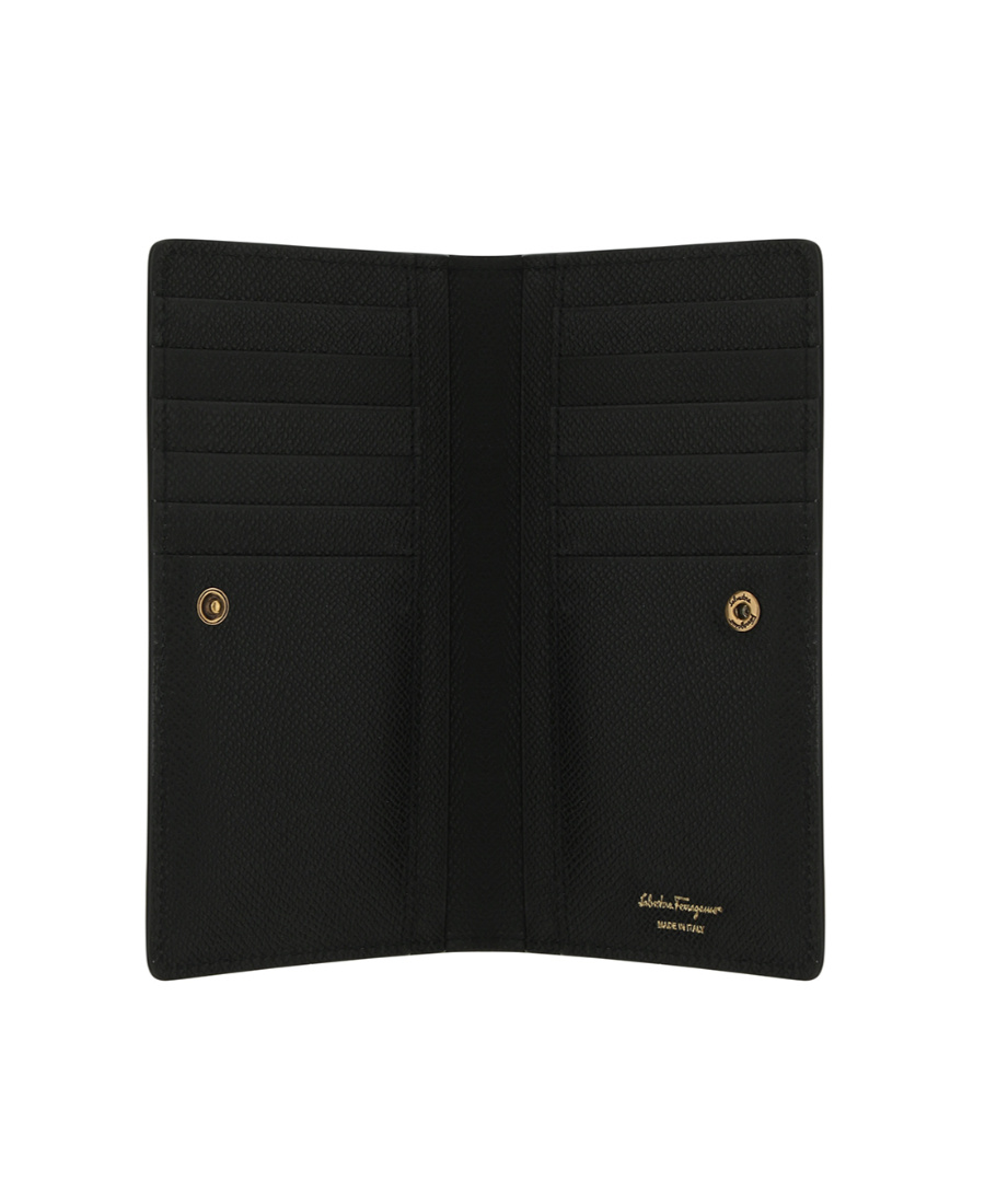 Ferragamo Gancini Continental Wallet In Hammered Leather In Black