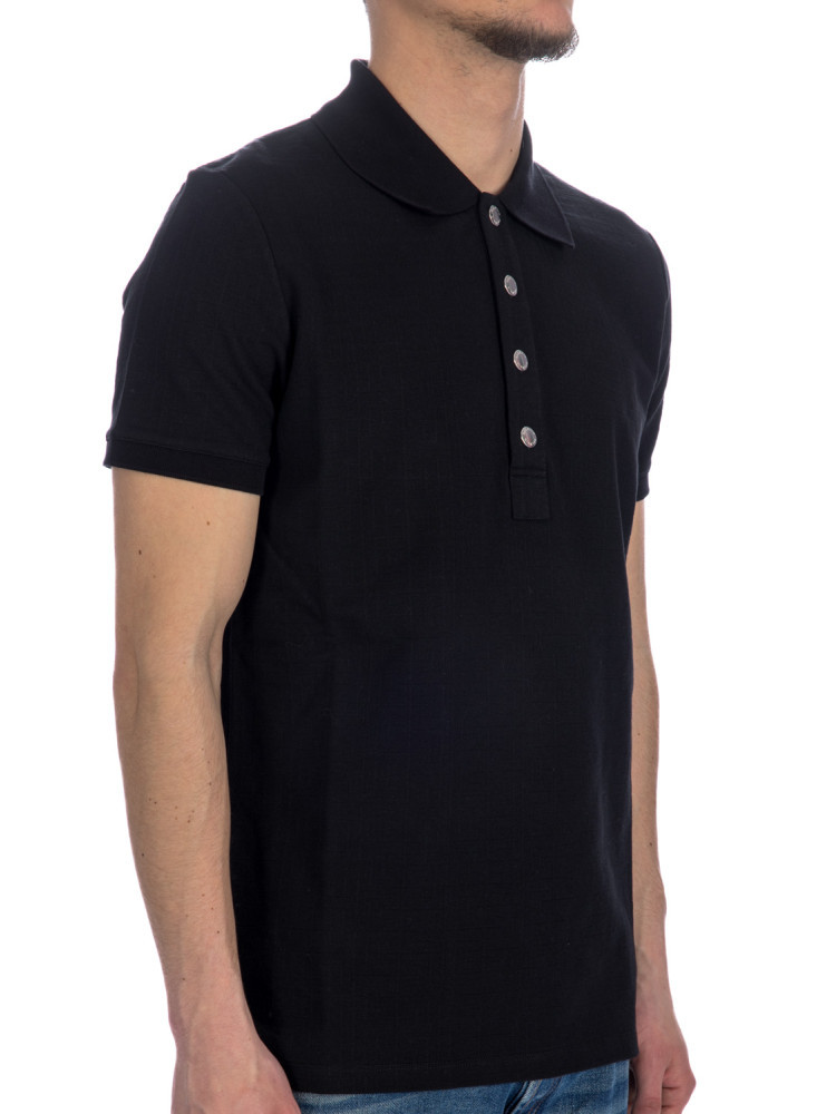 Shop Balmain Monogram-pattern Piqué Polo Shirt In Black