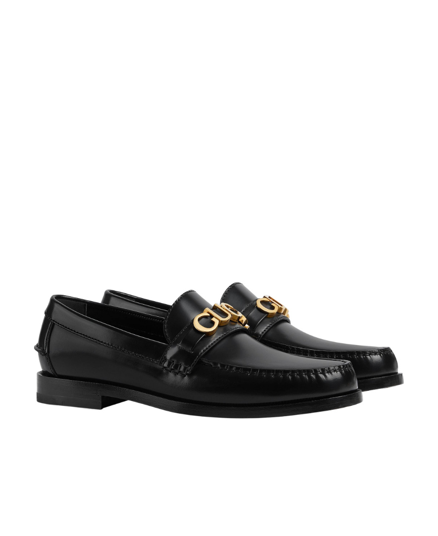 Gucci Leather Sneakers With Gold-tone Logo Strap In Black