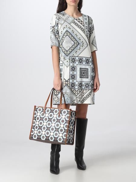 Etro Geometric Pattern Knee-length Dress With Short Sleeves In Multicolor