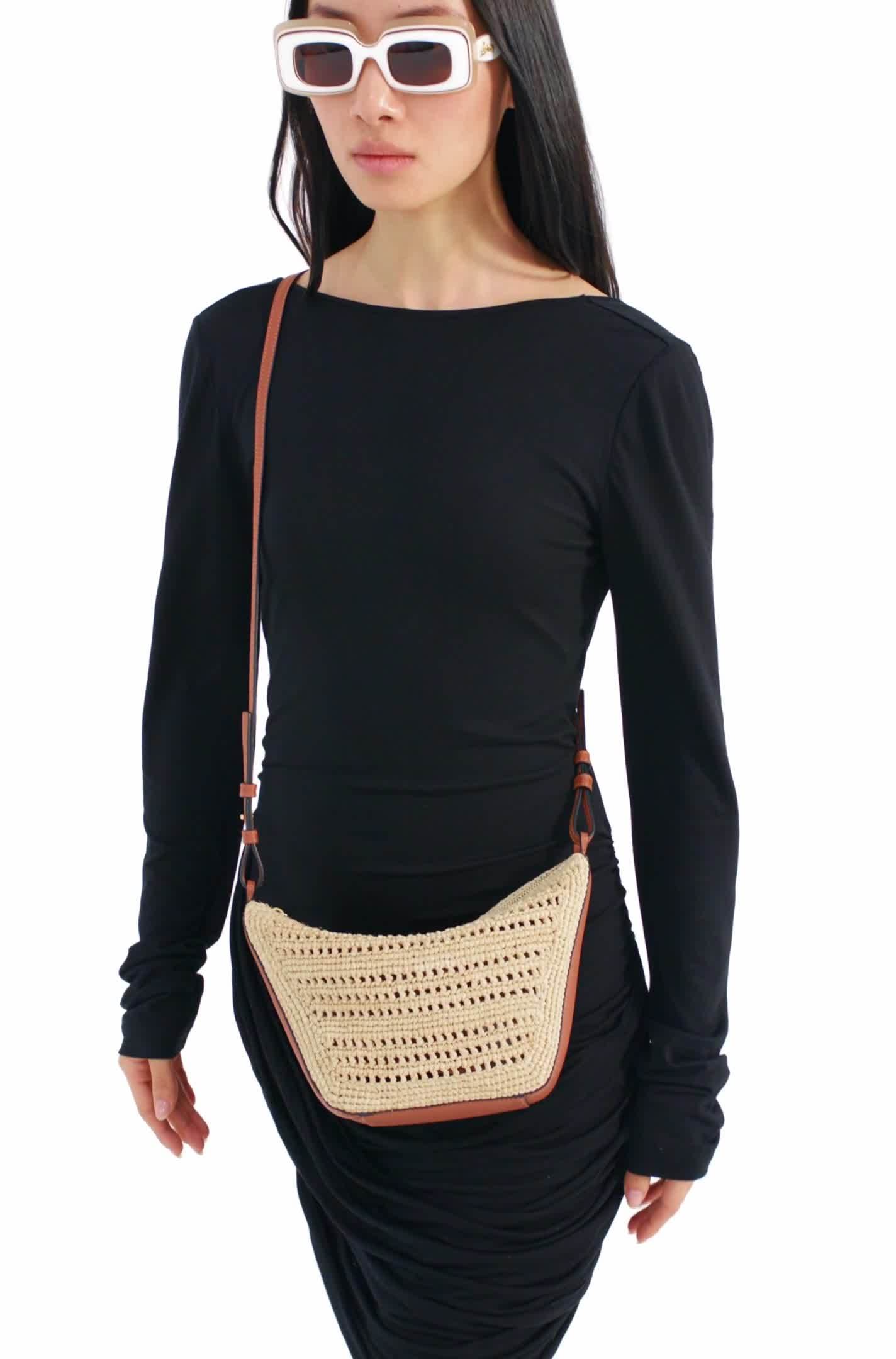 Shop Loewe Mini Hammock Hobo In Raffia And Calfskin In Nude