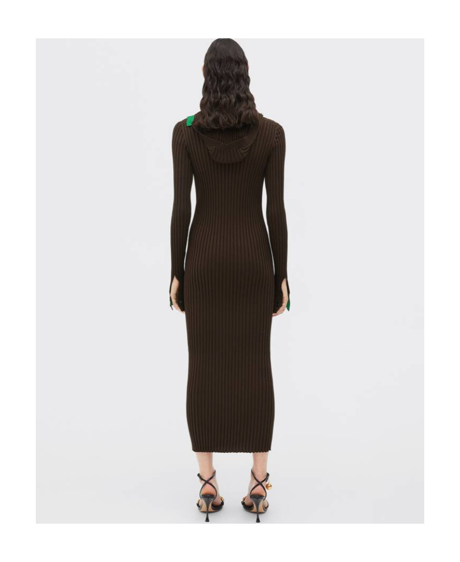 Bottega Veneta Logo Silk Hooded Dress In Black