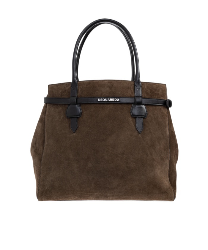 Dsquared2 Twin Leather-trimmed Suede Shoulder Bag In Green