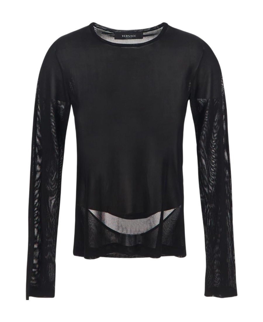 Versace Slashed Knit Jumper In Black