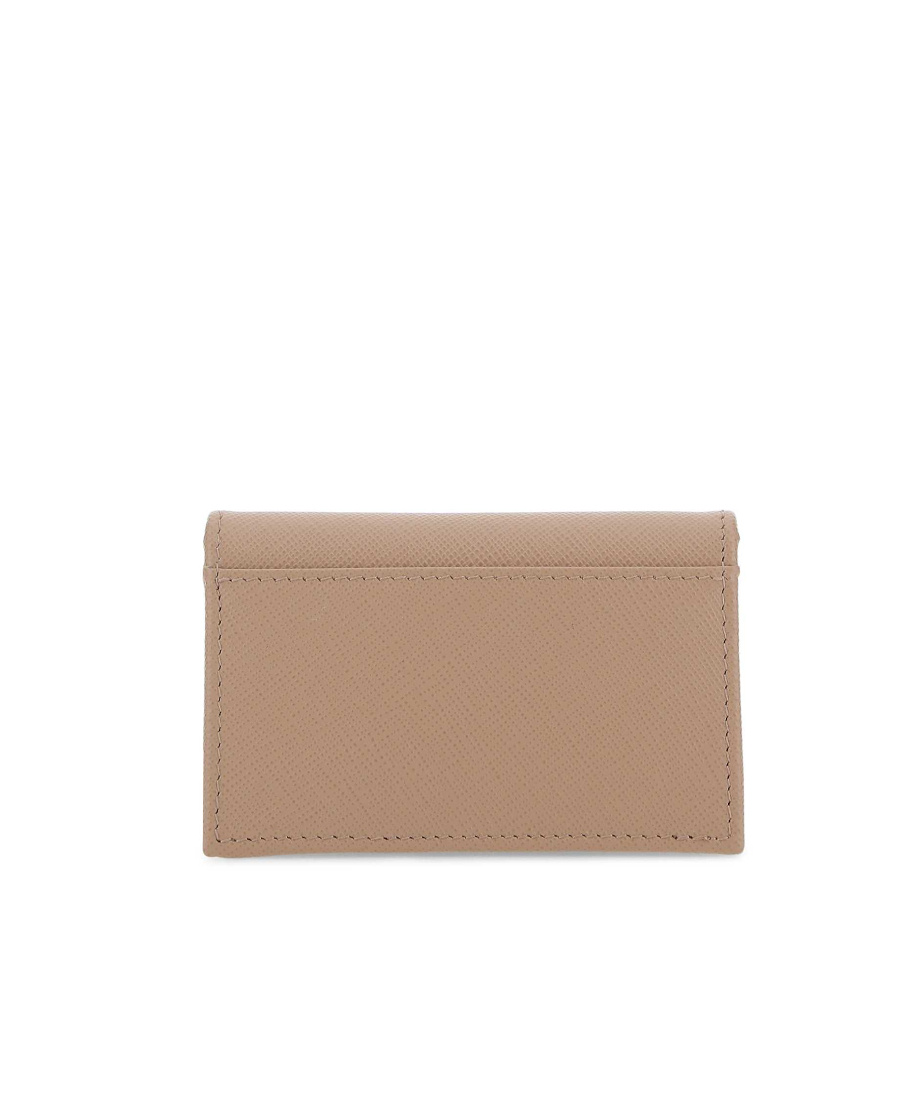Prada Small Triangle-logo Plaque Leather Wallet In Nude