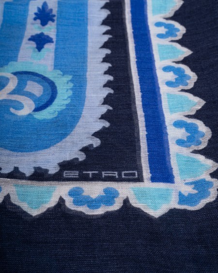 Etro Paisley-printed Frayed Edge Scarf In Blue