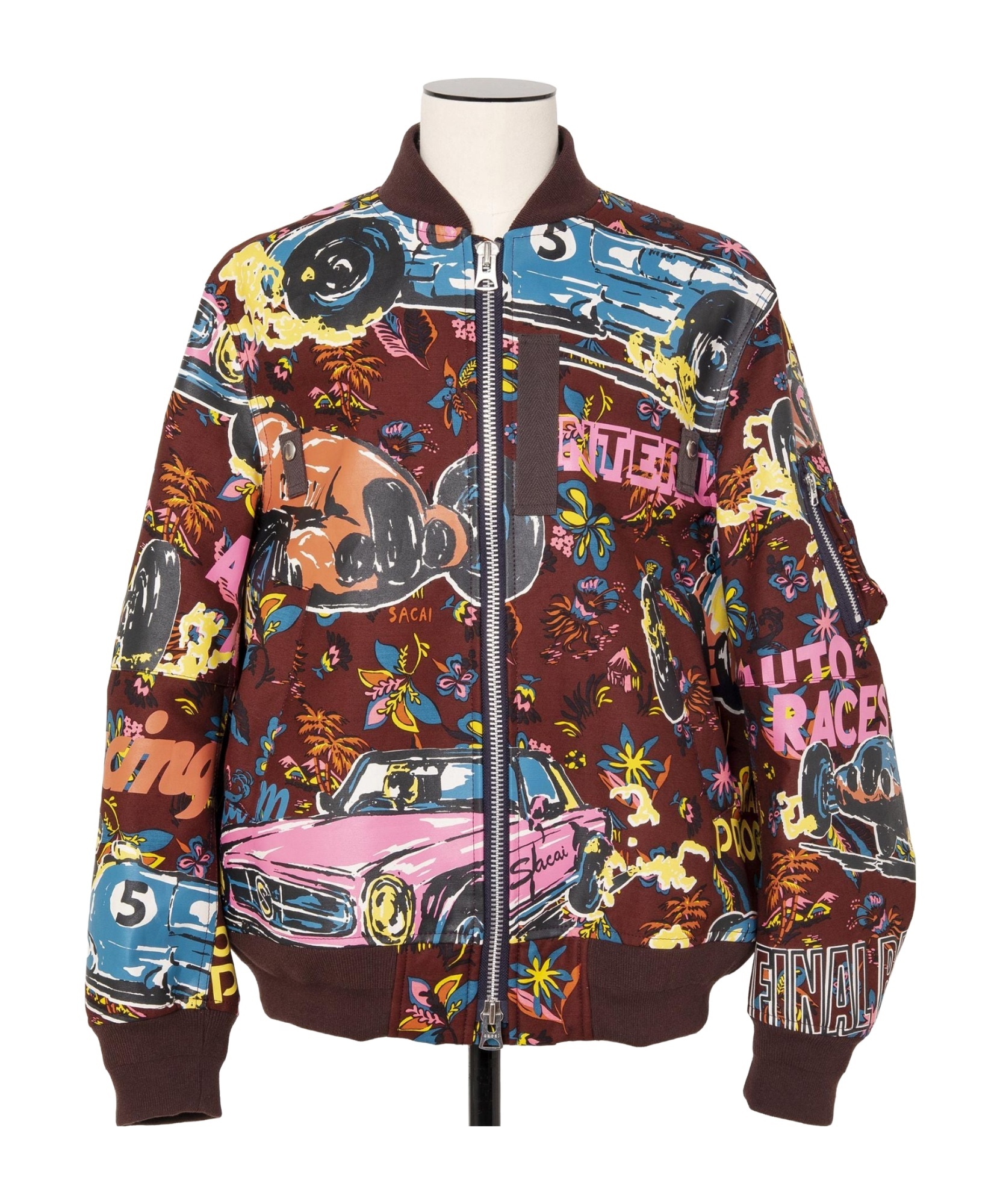 Sacai Multicolor Car Race Tropical Print Bomber Jacket In Multicolor