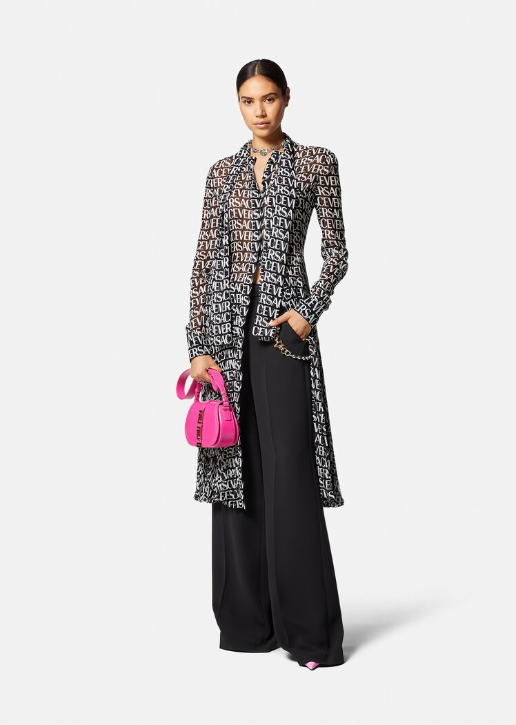 Versace Logo-print Silk-chiffon Midi Dress In Gray