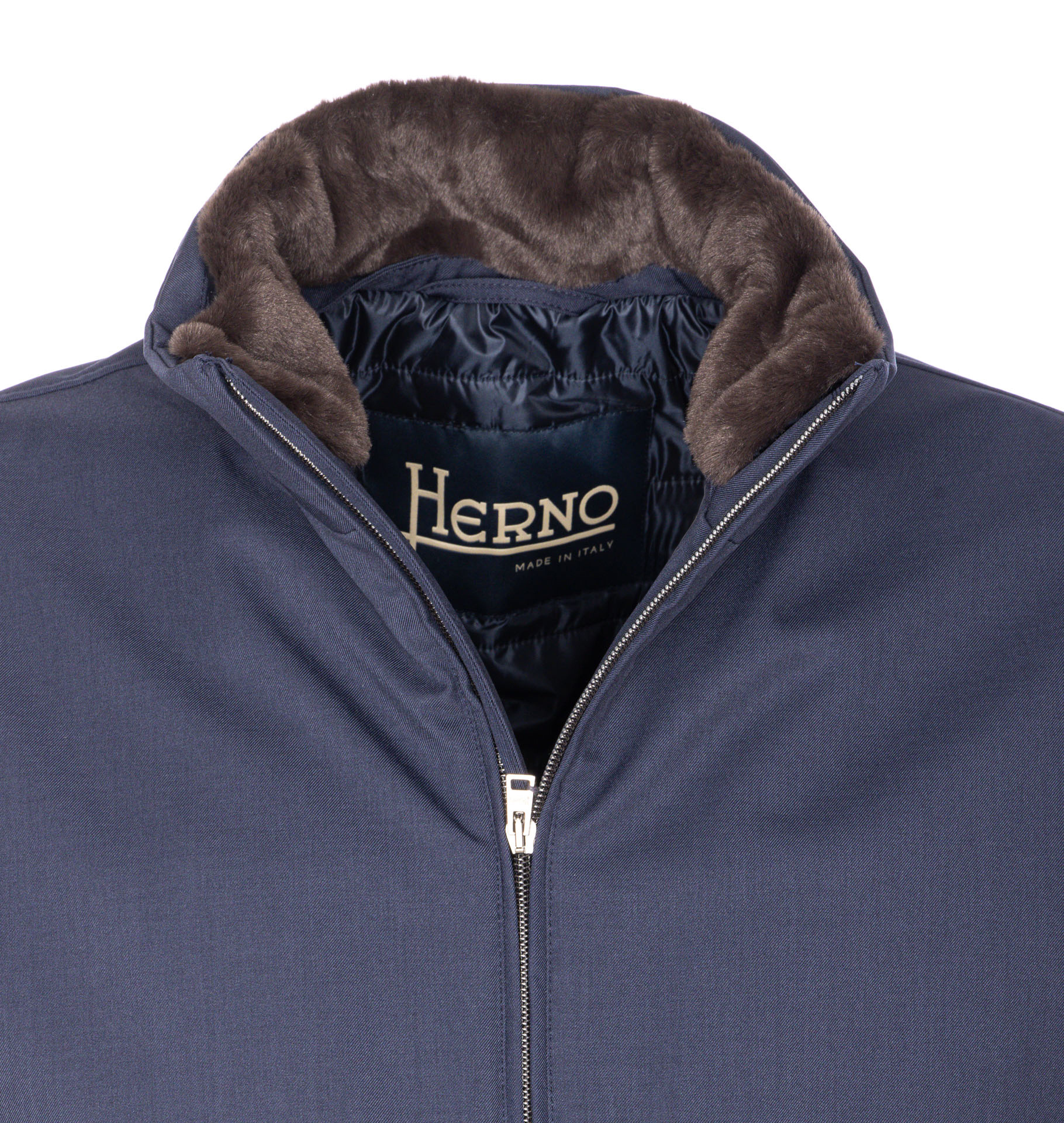 Herno Bomber Jacket With Removable Shearling Detail In Blue