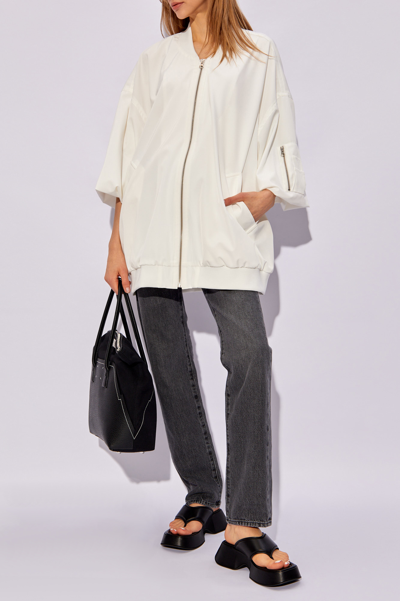 Shop Mm6 Maison Margiela Short-sleeve Bomber Jacket In White