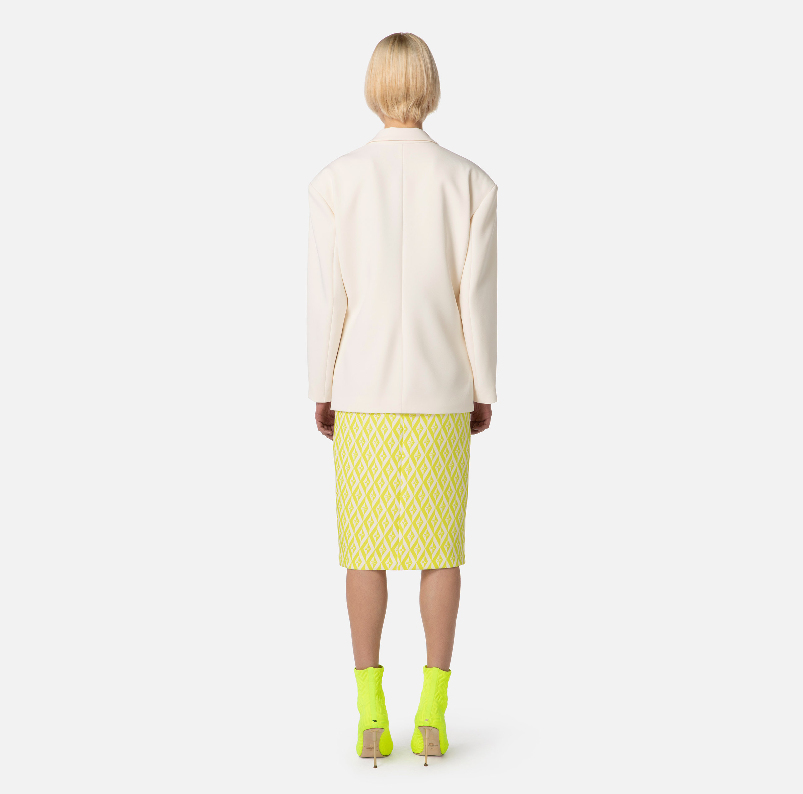 Elisabetta Franchi White Double-breasted Twill Blazer In White