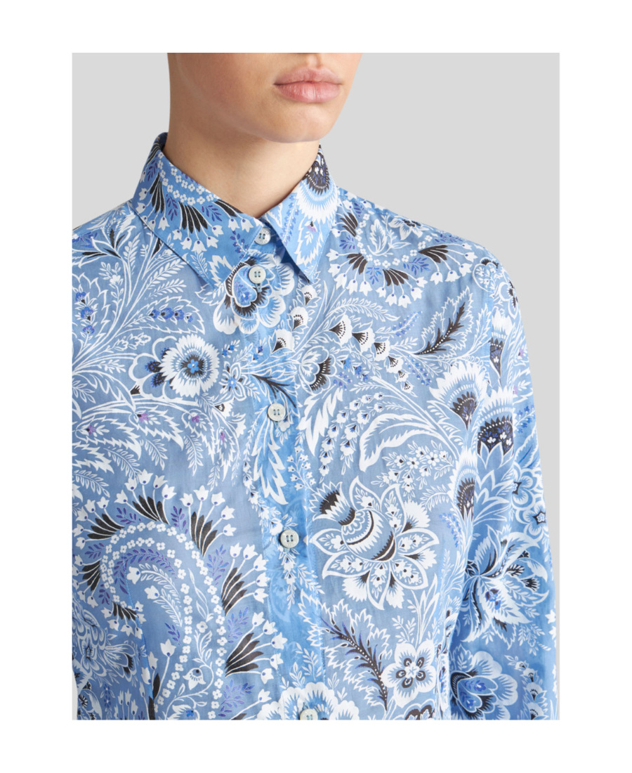 Etro Paisley-print Cotton Blend Shirt In Blue