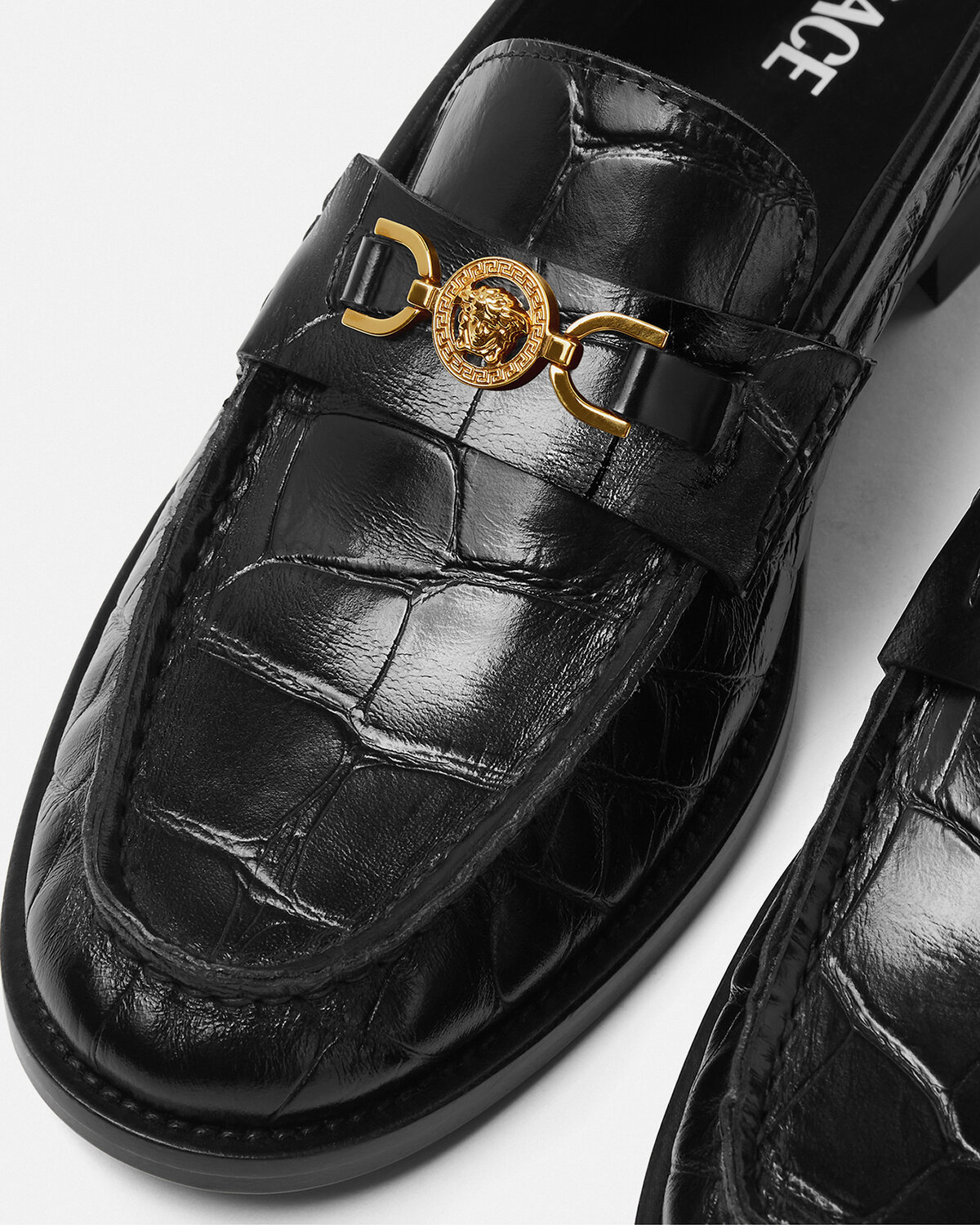 Versace Medusa 95 Embossed Slip-on Loafers In Black