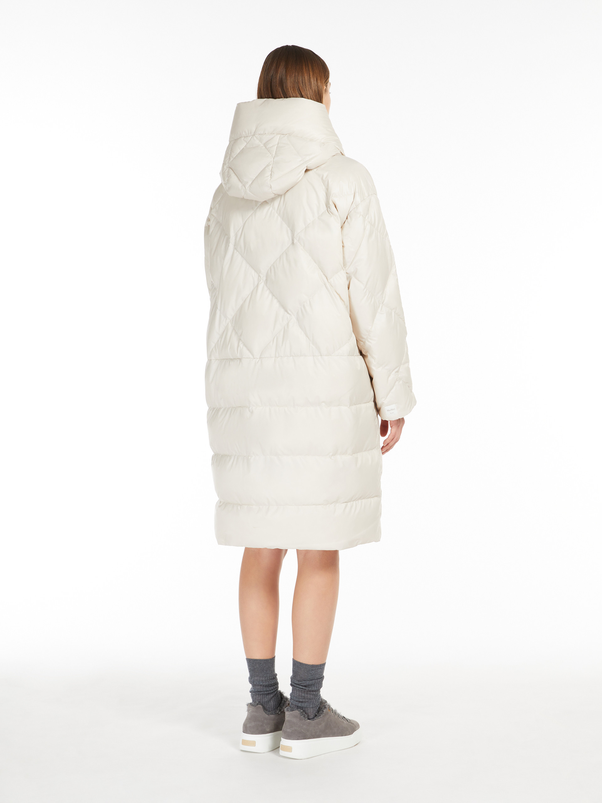 Max Mara Drawstring Hood Long Down Jacket In White