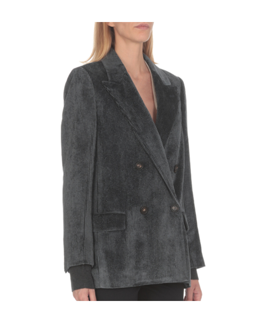 Brunello Cucinelli Velvet-corduroy Double-breasted Blazer In Black
