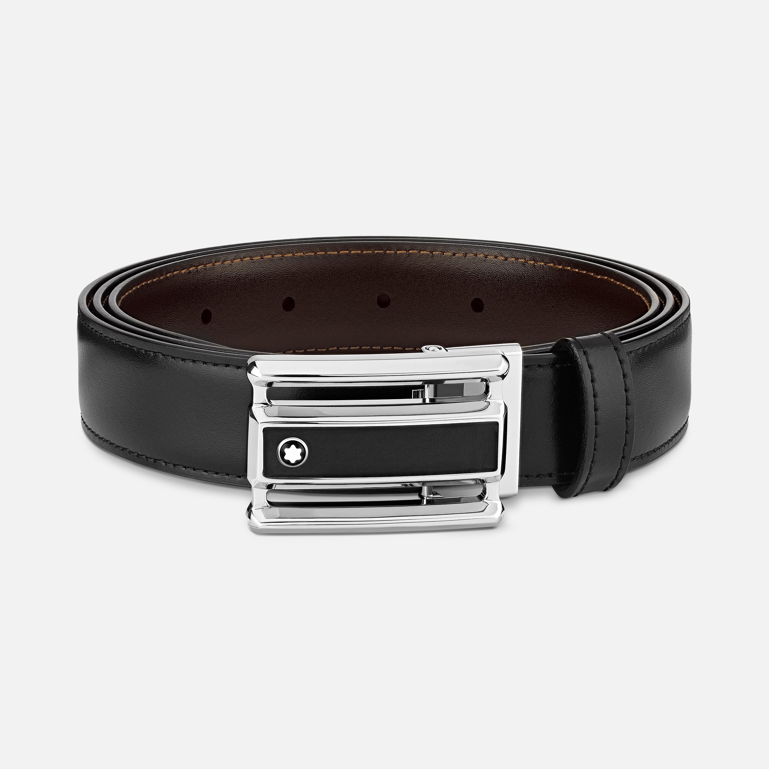 Montblanc Loop Buckle Double-sided Leather Belt In Black