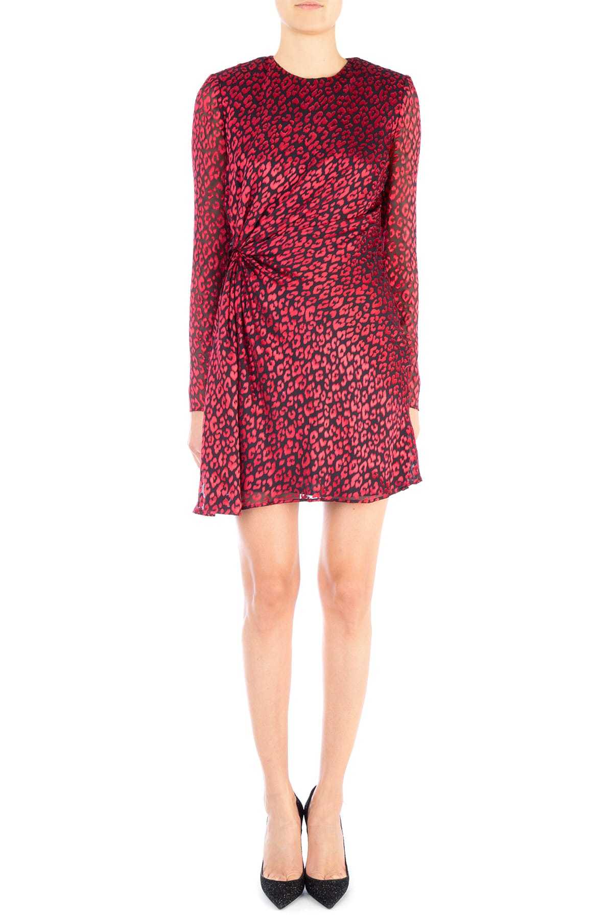 Saint Laurent Silk Pleated Detail Dress In Red