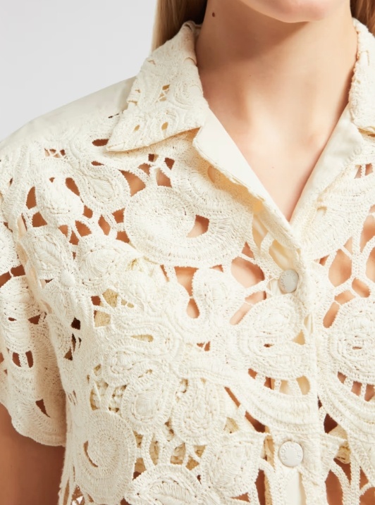 Moncler Crochet Cotton-blend Shirt In Cream