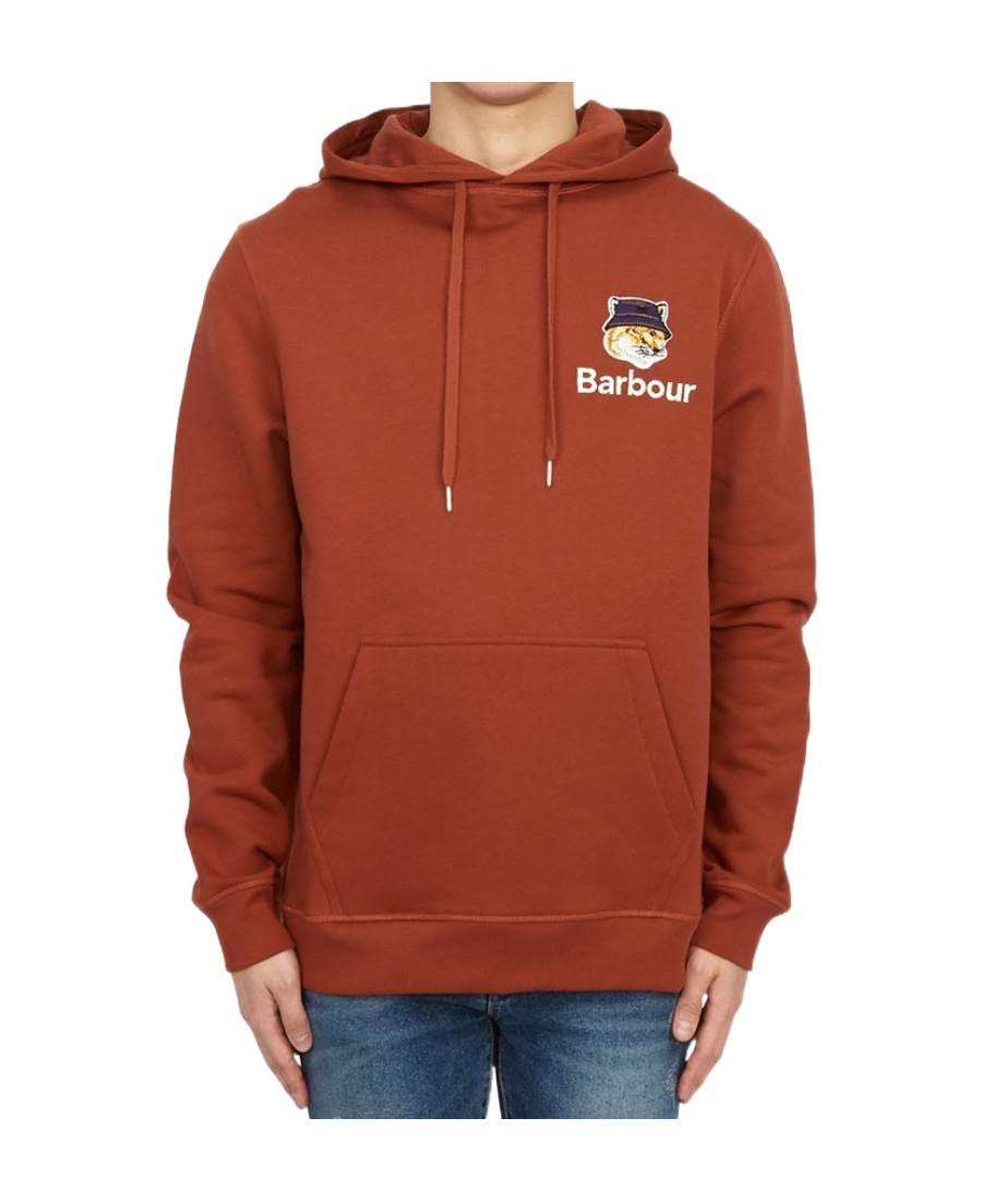 Shop Barbour Logo Cotton Hooded Sweater In Red