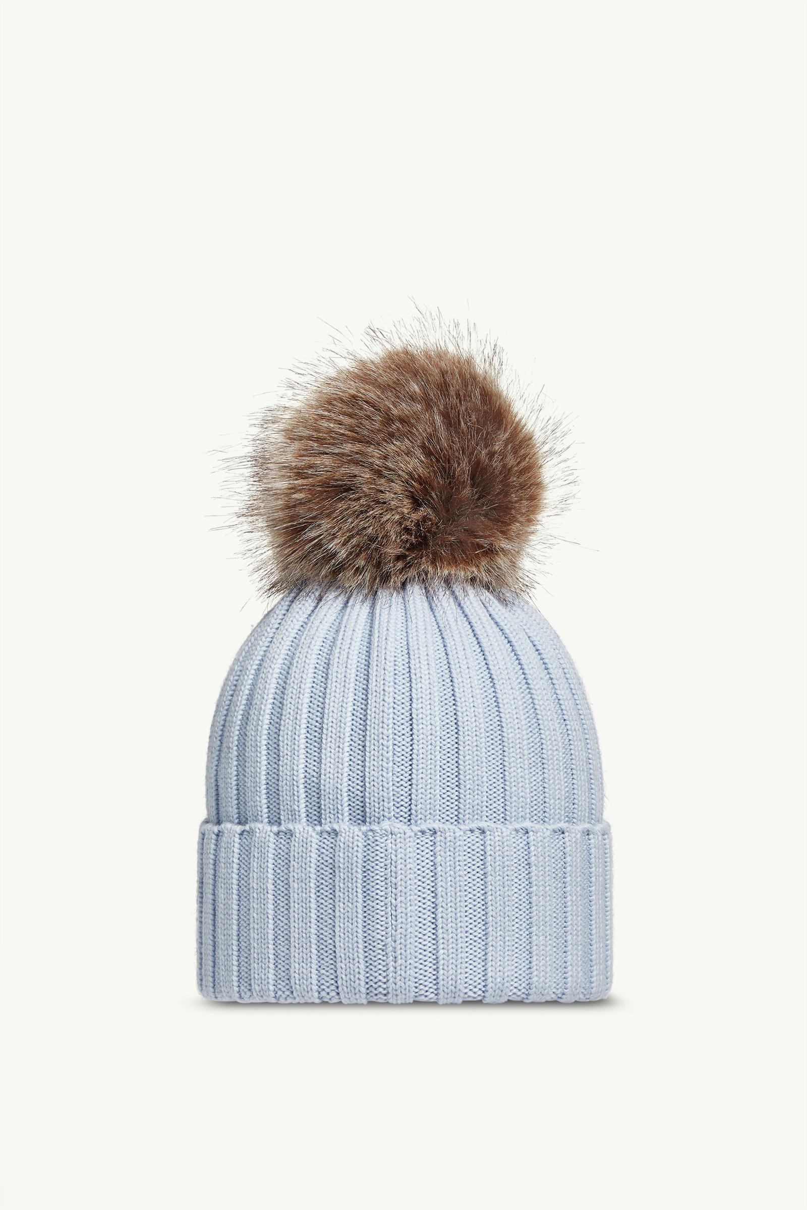 Moncler Ribbed Knit Hat With Fluffy Pom-pom In Blue