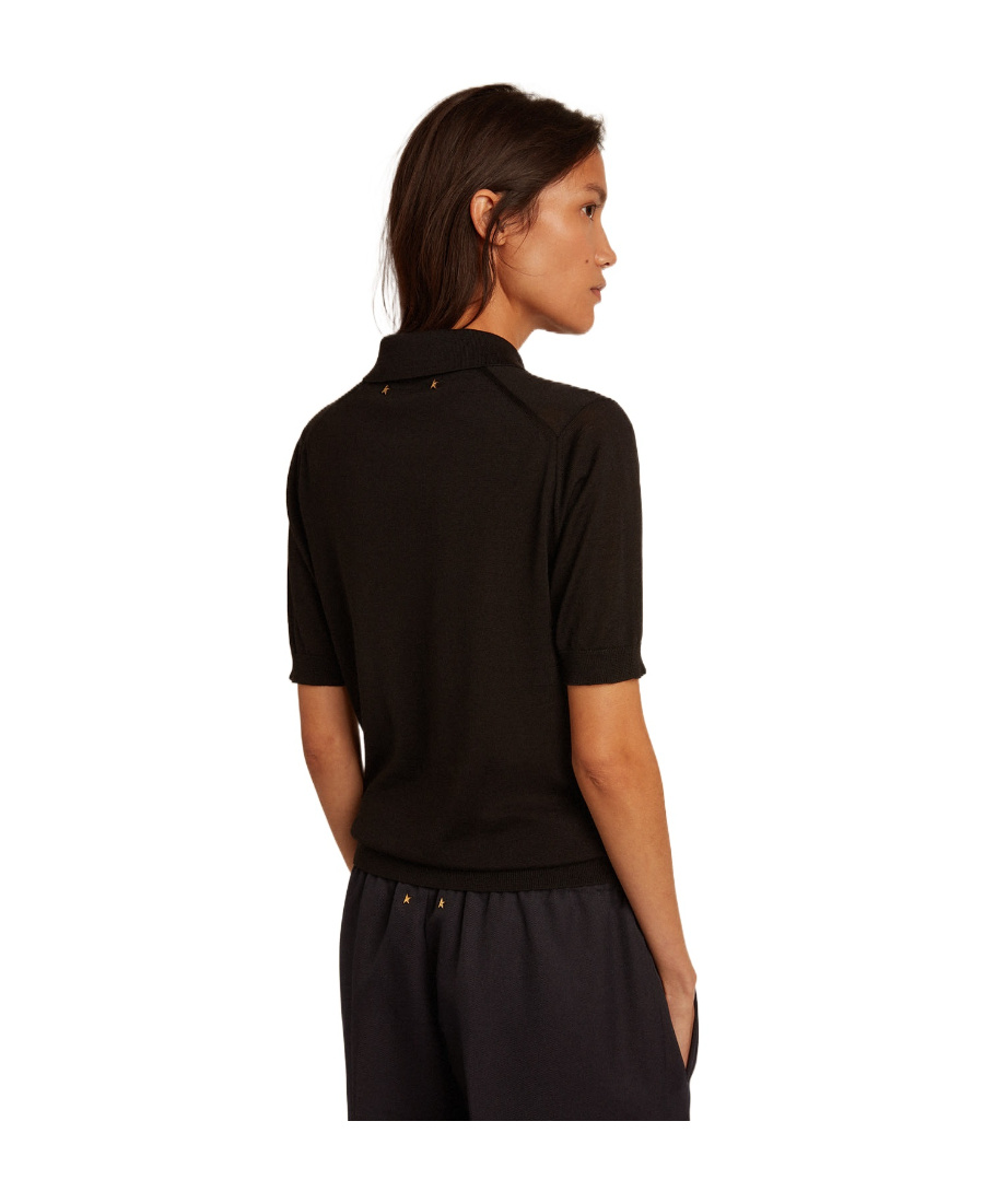 Shop Golden Goose Womens Polo Shirt In Black Merino Wool