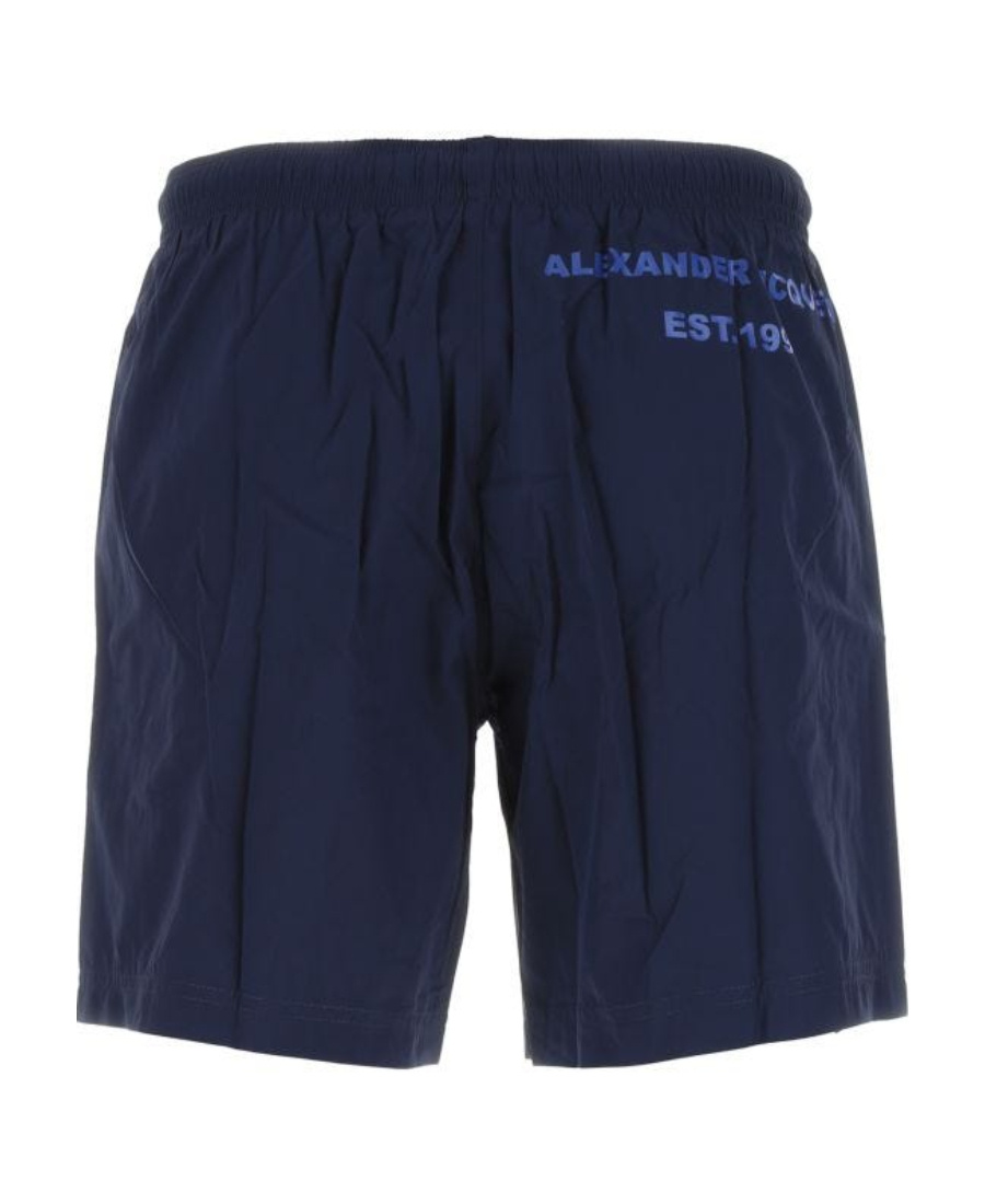 Alexander Mcqueen Graffiti Elastic Waist Beach Shorts In Blue