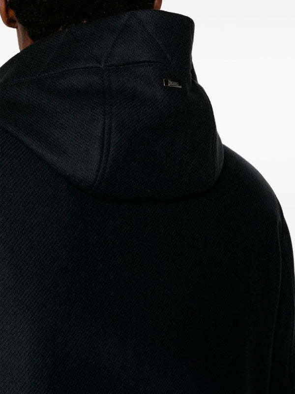 Herno Logo-plaque Fine-ribbed Parka Coat In Black