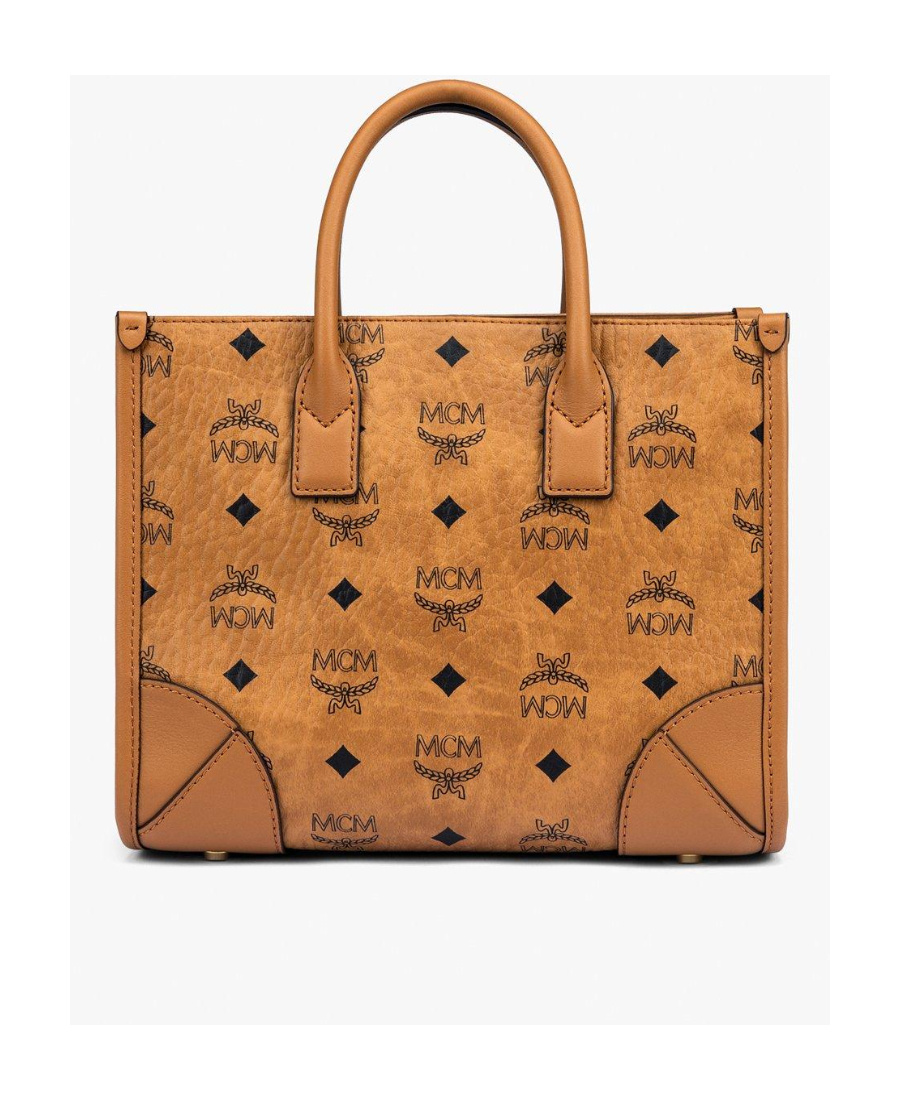 Mcm Structured Monogram Print Tote Bag In Brown