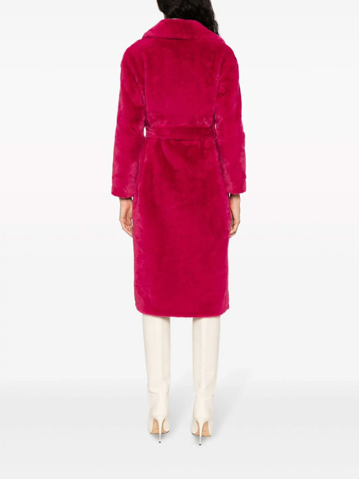 Herno Notched-collar Faux-shearling Coat In Red