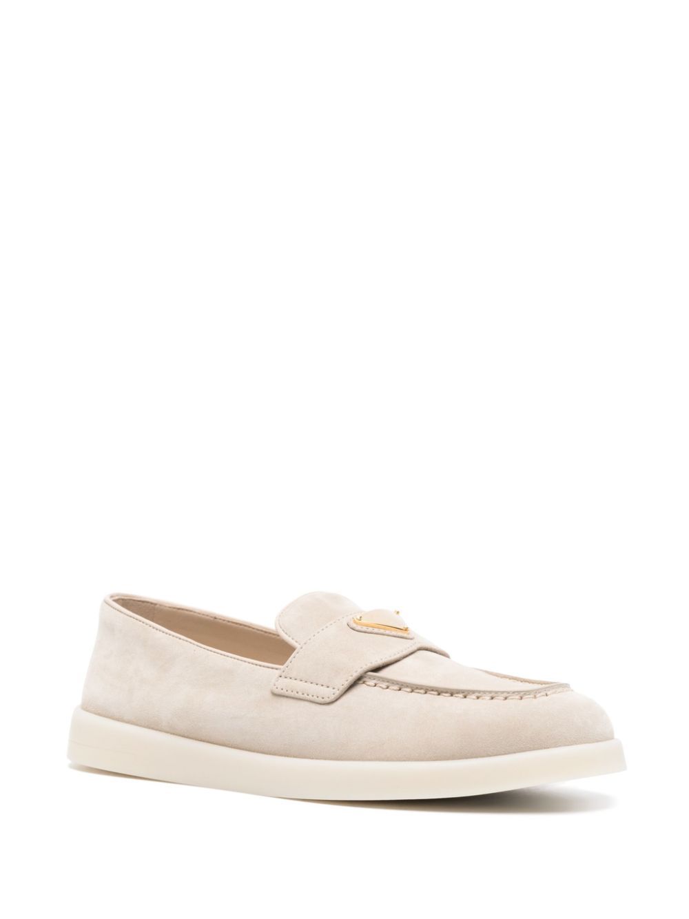 Prada Logo Plaque Apron Toe Loafers In Yellow