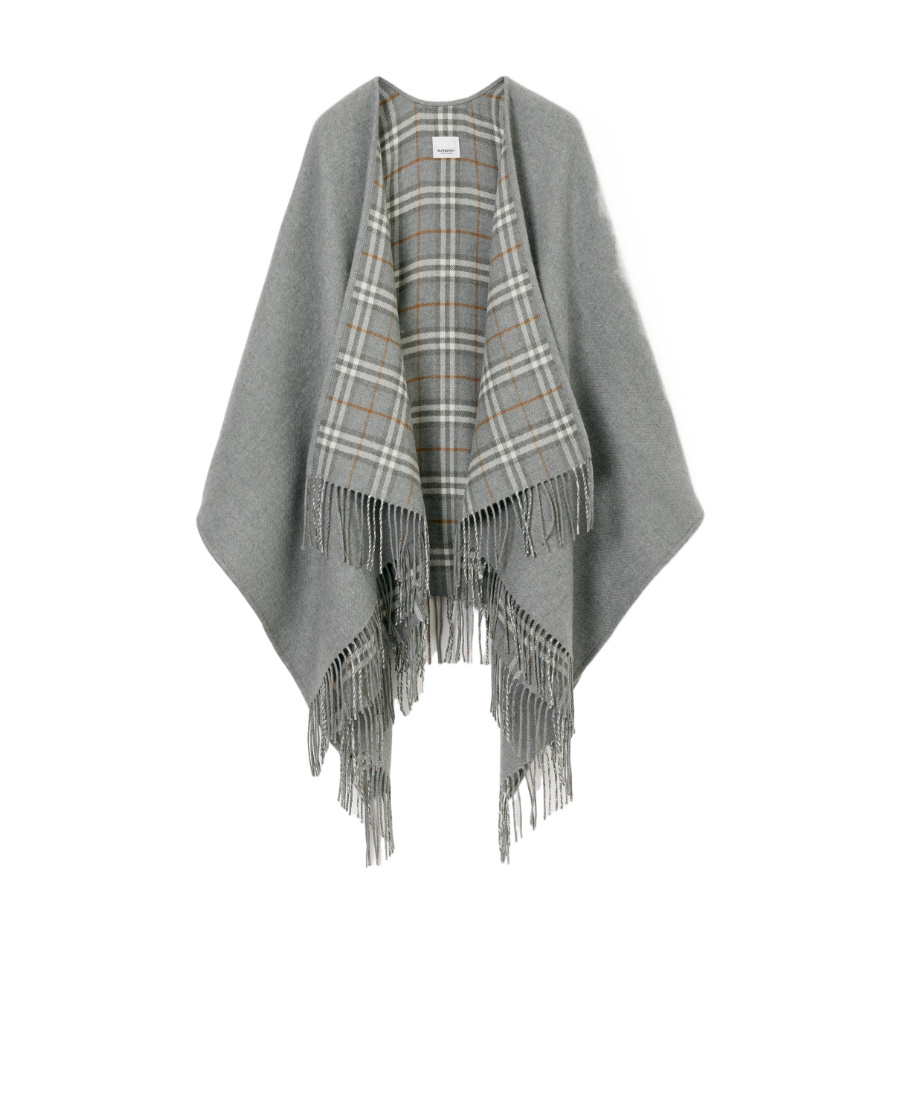 Burberry Check Wool Reversible Cape In Gray
