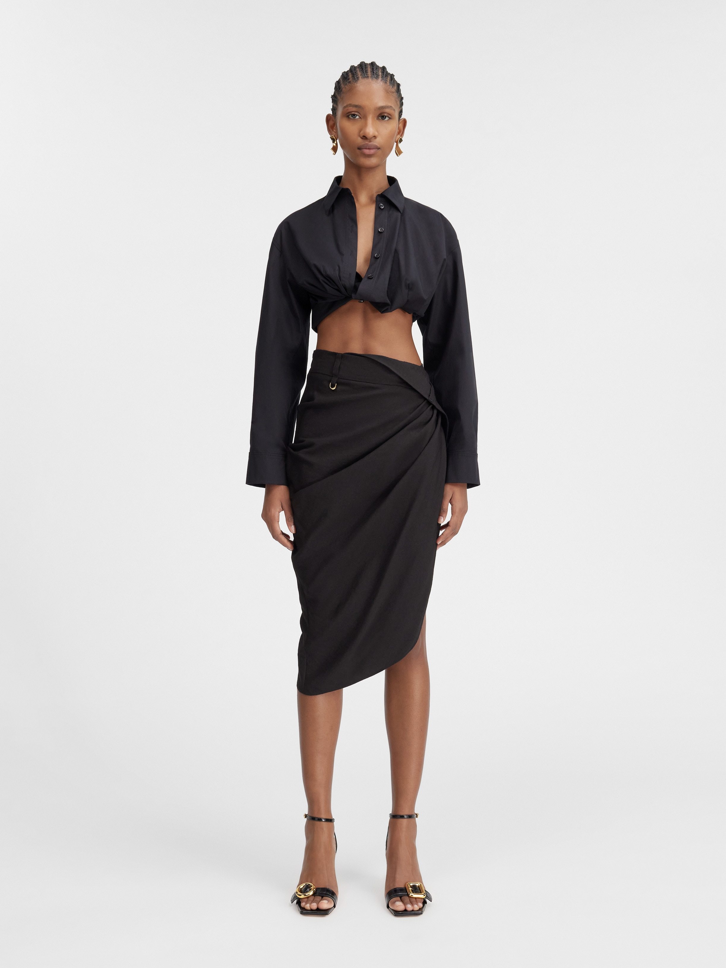 Shop Jacquemus La Jupe Saudade Draped Skirt In Black
