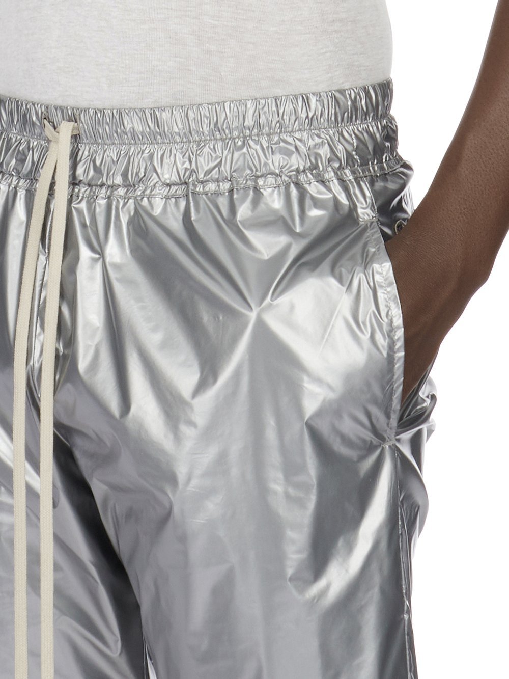 Rick Owens Logo-embroidered Metallic Track Pants In Gray
