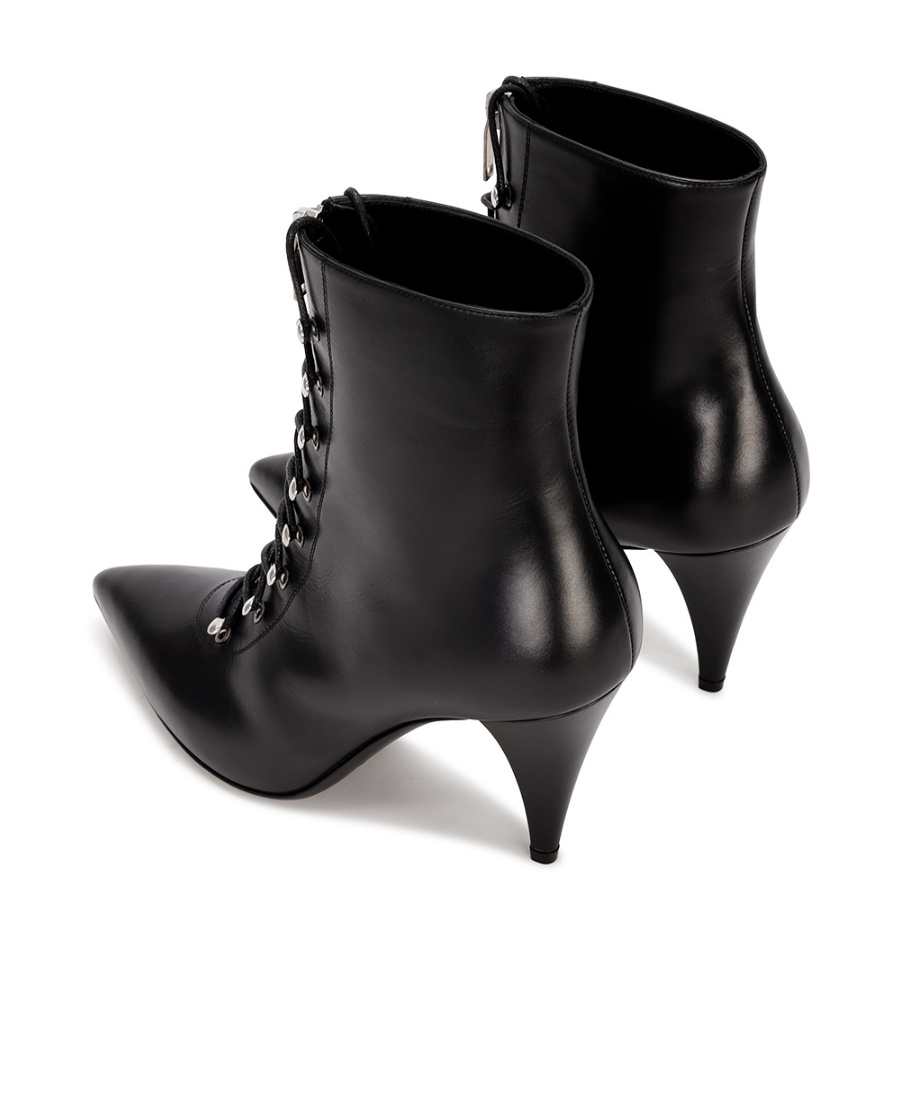 Saint Laurent Logo High-heeled Short Boots In Black