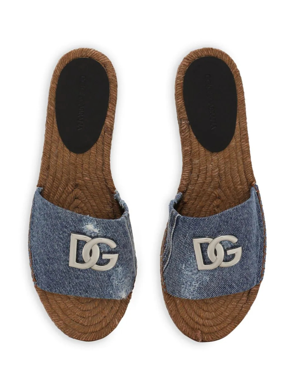 Dolce & Gabbana Patchwork Denim Dg Logo Flat Slides In Multicolor