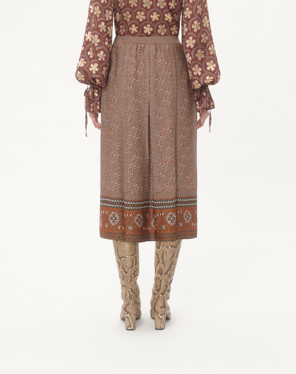 Valentino Knit Lurex Midi Skirt In Brown