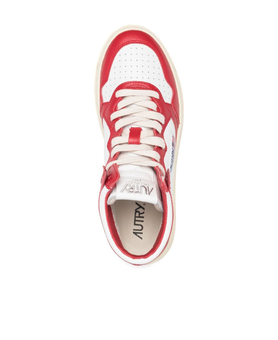 Autry Medalist Low Mid-top White Leather Sneakers In Red